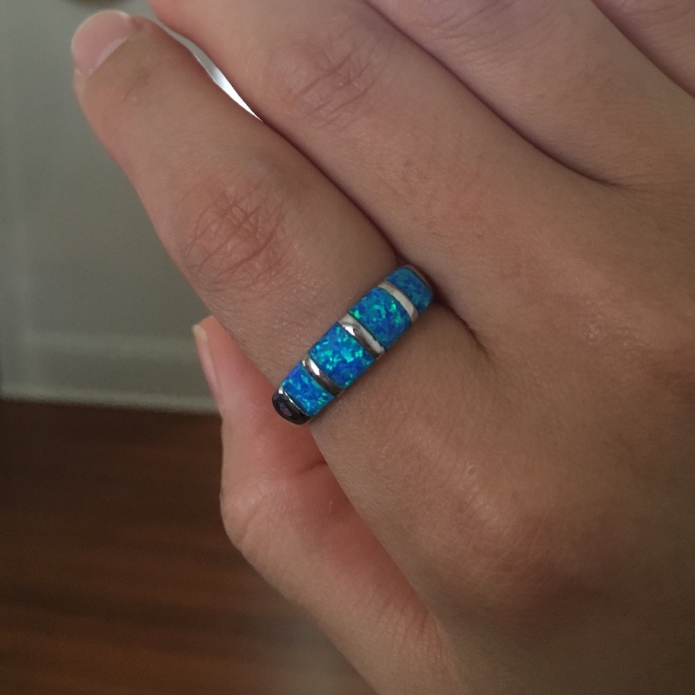 925 boho blue opal ring size 8